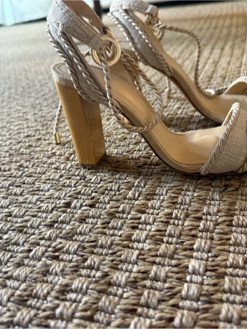 Alexandre Birman Braided Ankle-Tie Heels in Light Beige - Picture 4 of 5